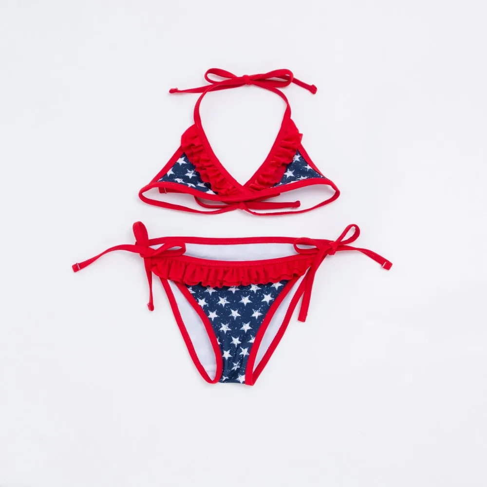 blue bathing suit with white stars