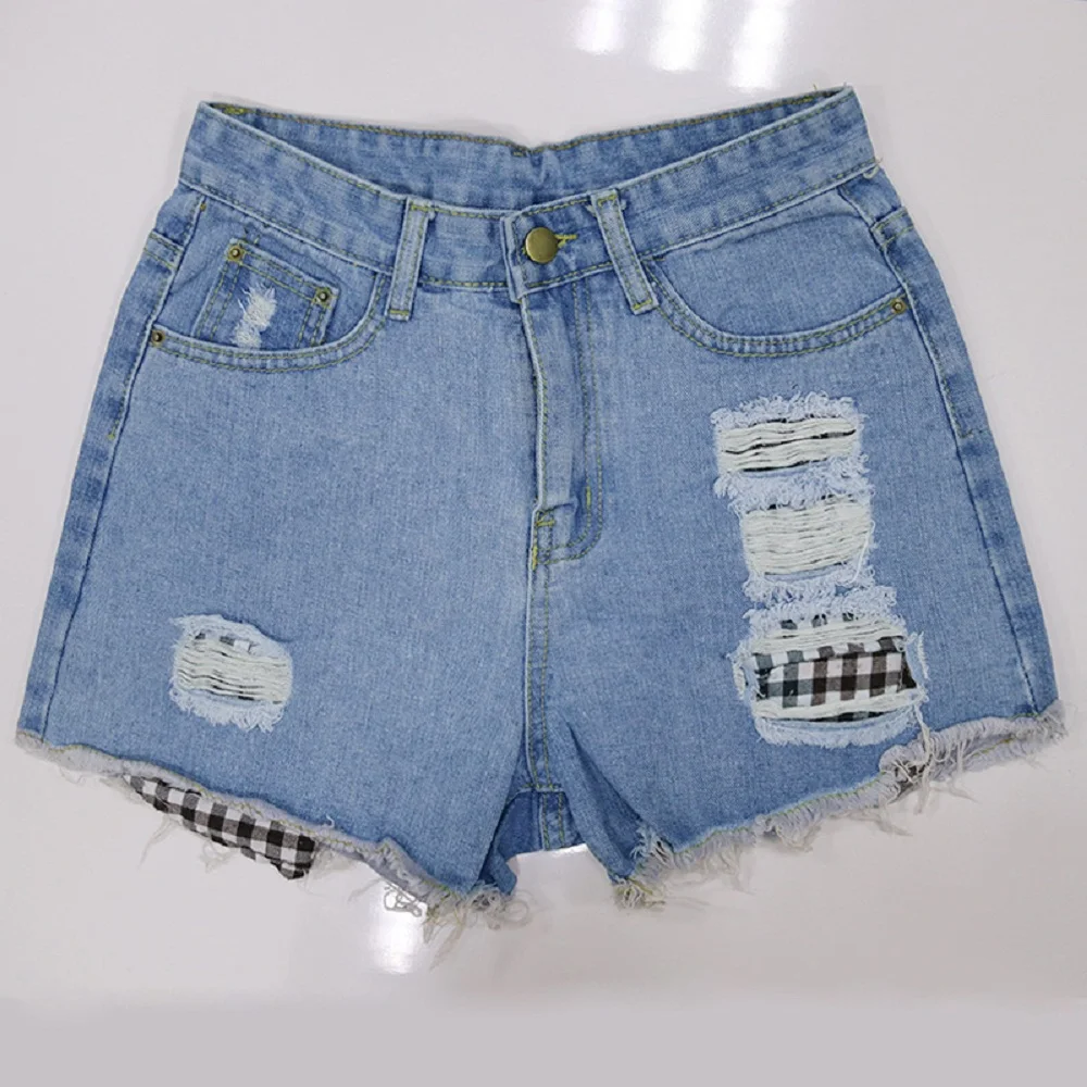 

New casual Jean shorts women summer button straight cotton polyester Hole Pockets short loose jeans feminino fashion streetwear