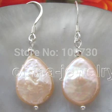 Ry00222 5 шт для выходных@ 14 мм розовый пресноводный жемчуг серьги-серебряный крючок