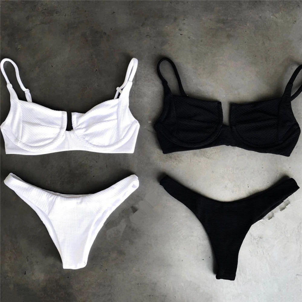 

Sexy Push Up Underwire bikini 2018 two pieces swimsuit women swimwear White bikini set bathing suits swim wear Female biquini