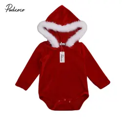 Рождественский теплый флисовый комбинезон с капюшоном для маленьких девочек; боди; одежда; детские комбинезоны; одежда для маленьких