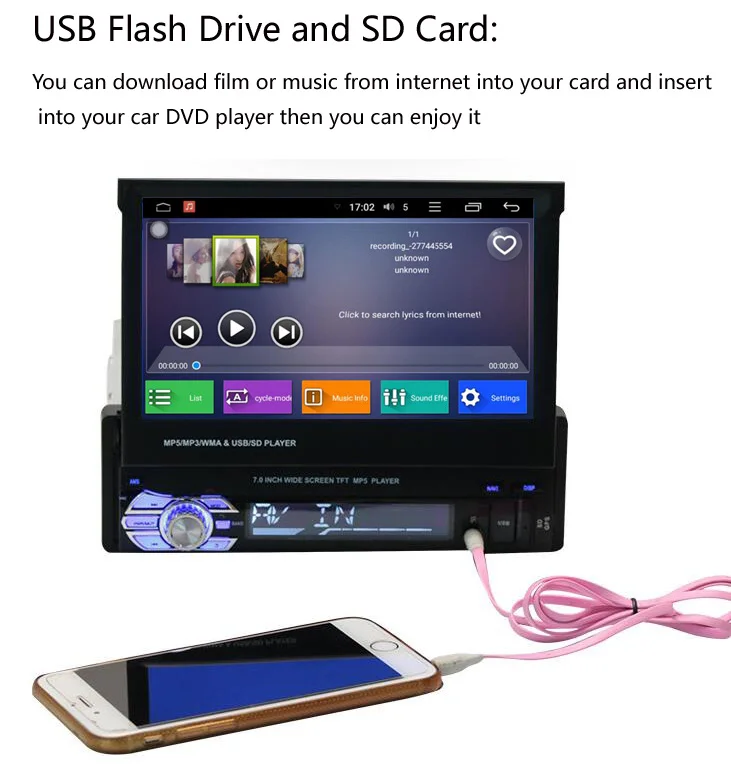 Sale 7" 1 Din Car DVD Player GPS Navigation Universal In-dash Detachable Front Panel Auto Radio Audio Stereo 1Din 9