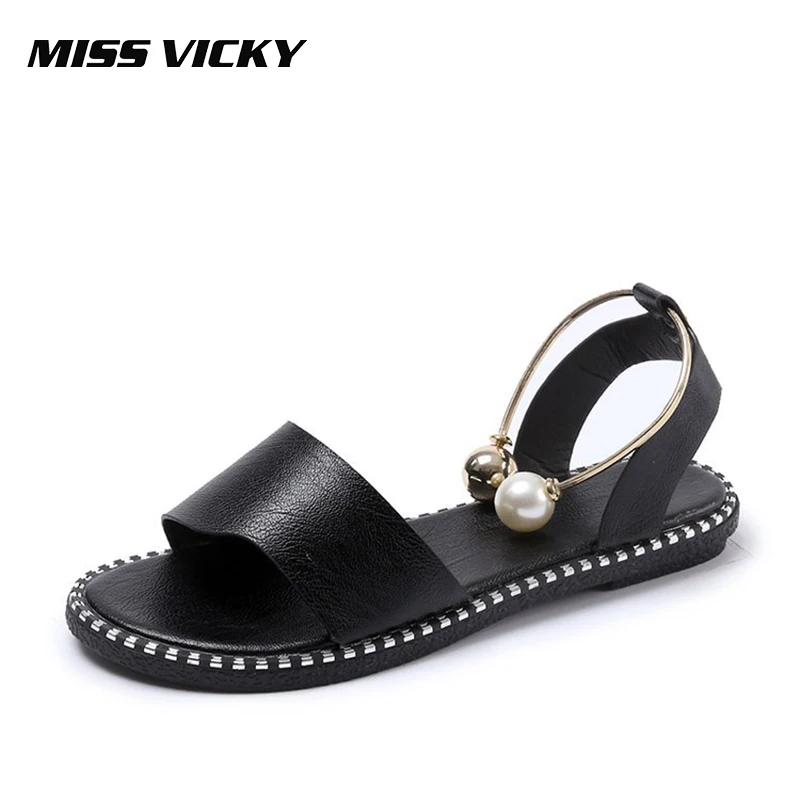 

MISS VICKY 2019 New Summer Ladies Sandals Roman Style Flat Women's Shoes