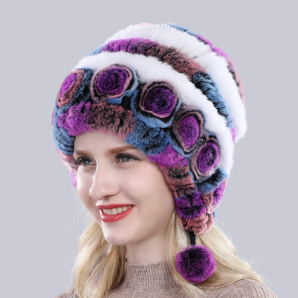 Natural Soft Knitted Rex Rabbit Fur Hat Russia Women Winter 100% Genuine Rex Rabbit Fur Caps Lady Warm Real Rex Rabbit Fur Hats 6