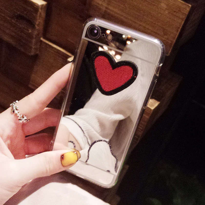 Aoweziic Simple For iphoneXS MAX XR 6s phone case mirror face love X silica gel full package anti 7 8Plus protection cover women