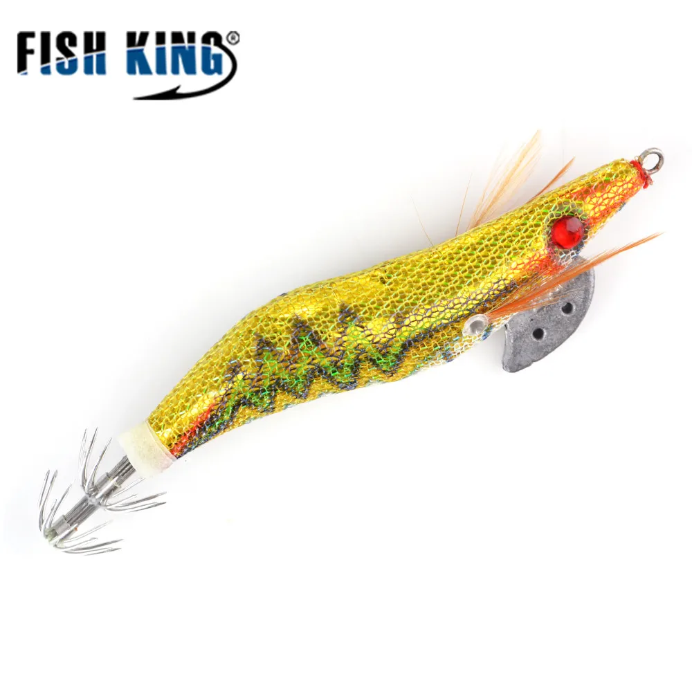 

FISH KING Fishing Lure Wood Shrimp Squid Hook Jigs Jigging Artificial Baits Tackle Squid Lure Fishing Tackle