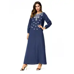 Глубокий синий плюс женщины вышивка мусульманин Арабский платье Турецкий платье Дубай марокканский кафтан Исламская Абаи мусульманская