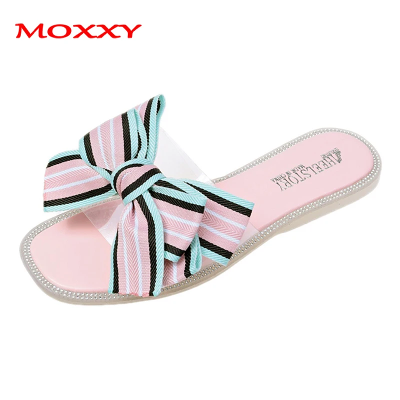 

Ladies Summer Colorful Cute Bow-Knot Slippers Women Shoes Flat Beach Slippers For Women Home Indoor Outdoor Slippers Cozy Slides