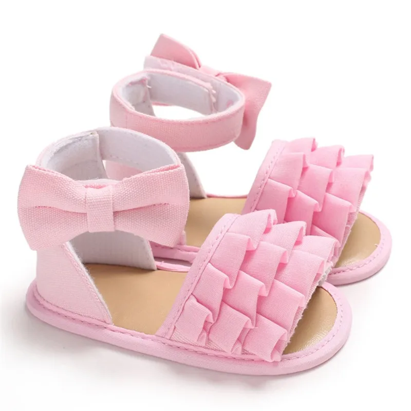 Summer Infant Baby Girl Ruffles Sandals PU Soft Sole High-top Toddler Shoes Baby Girl Bow-Knot Sandals For 0-18Months