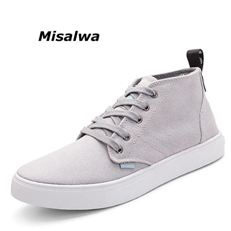 

Misalwa Hot Sale Men Black Canvas Shoes 2018 High-Top Casual Man Ankle Boots Breathable Lace-up School Boy Sneakers Big Plus 46