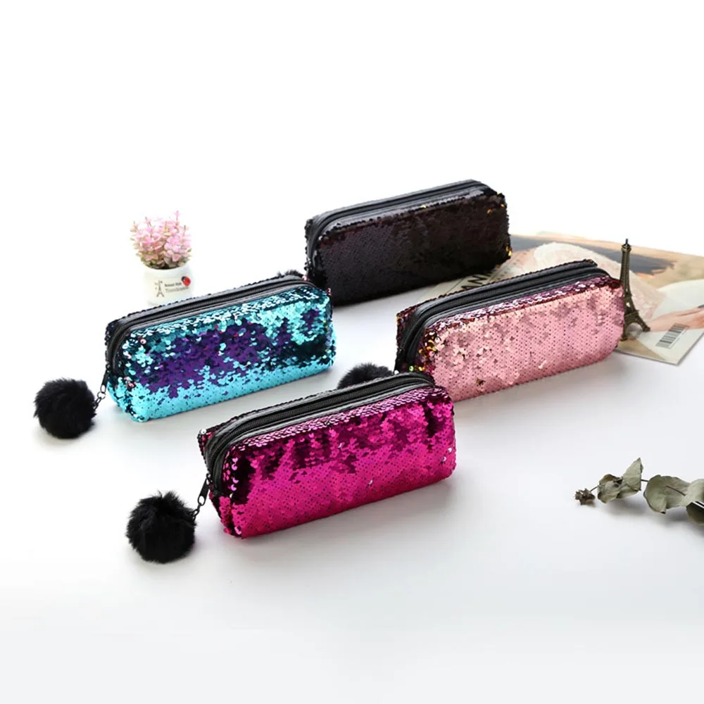 Pencil Cases Color Reversible Glitter Sequin Pencil Case Girls Kawai ...
