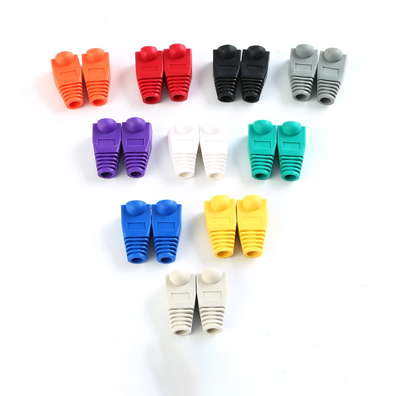 

100pcs RJ45 Plug Cap Connector Boot CAT5/6 8P8C Network Cable Strain Cover Modular Connector Plug Boot Covers Caps Random color