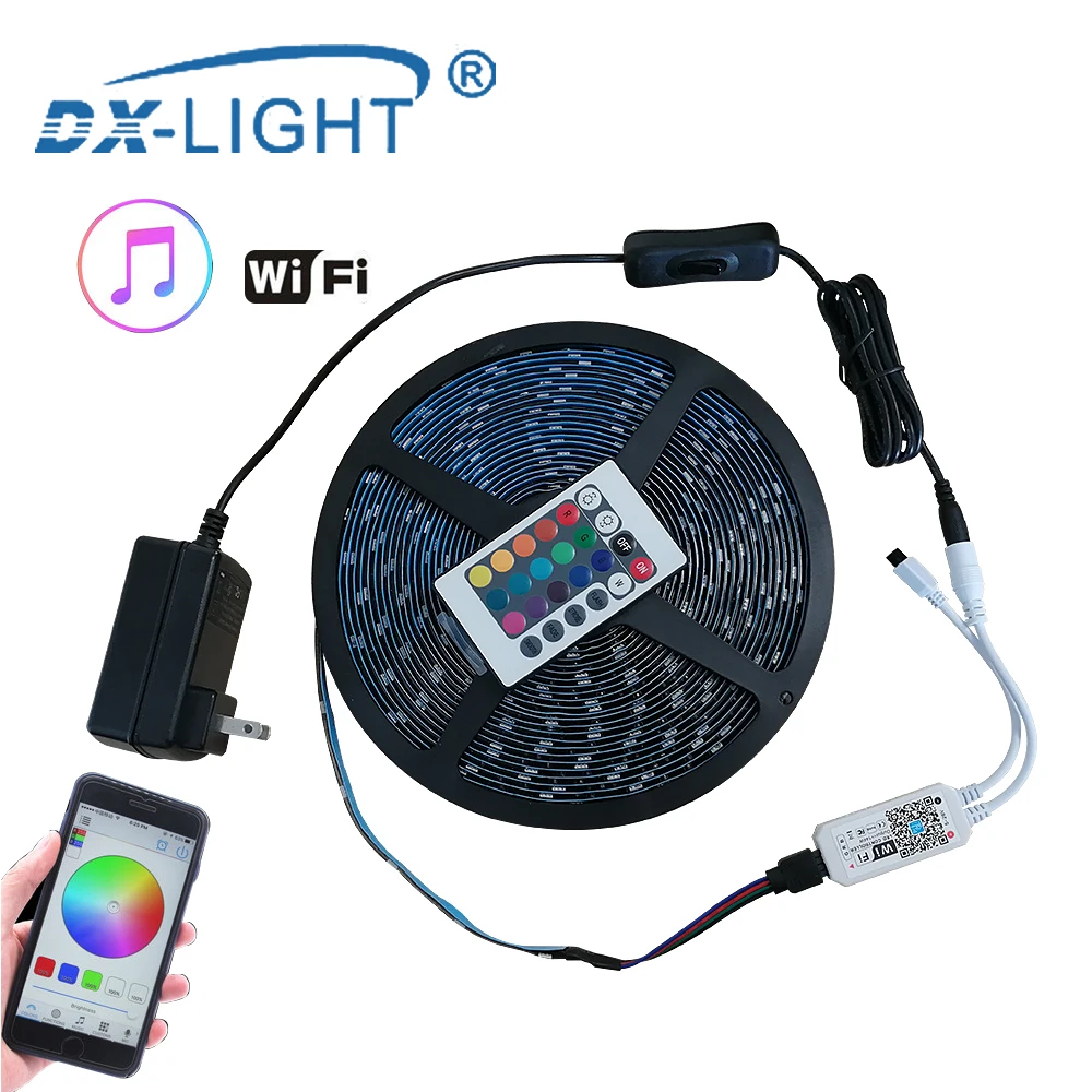 

5M 10M SMD5050 RGB WiFi LED Strip light IP65 Waterproof RGB led ribbon tape Remote WIFI/RF/IR Controller 12V power adapter Kit