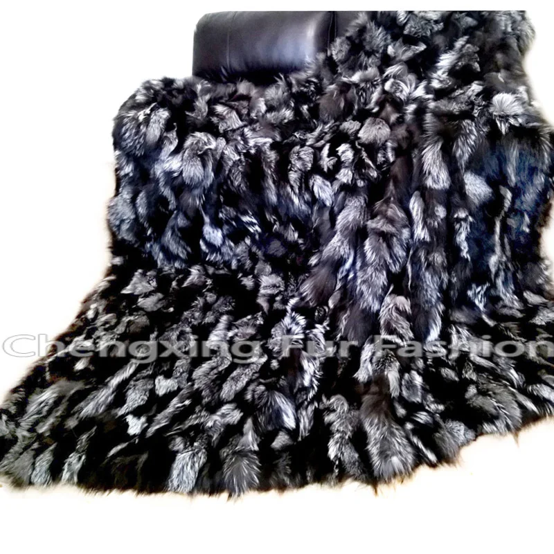 

CX-D-82 2017 New Product Pachwork Silver Fox Fur Blanket/Fur Throw/Fur Rug