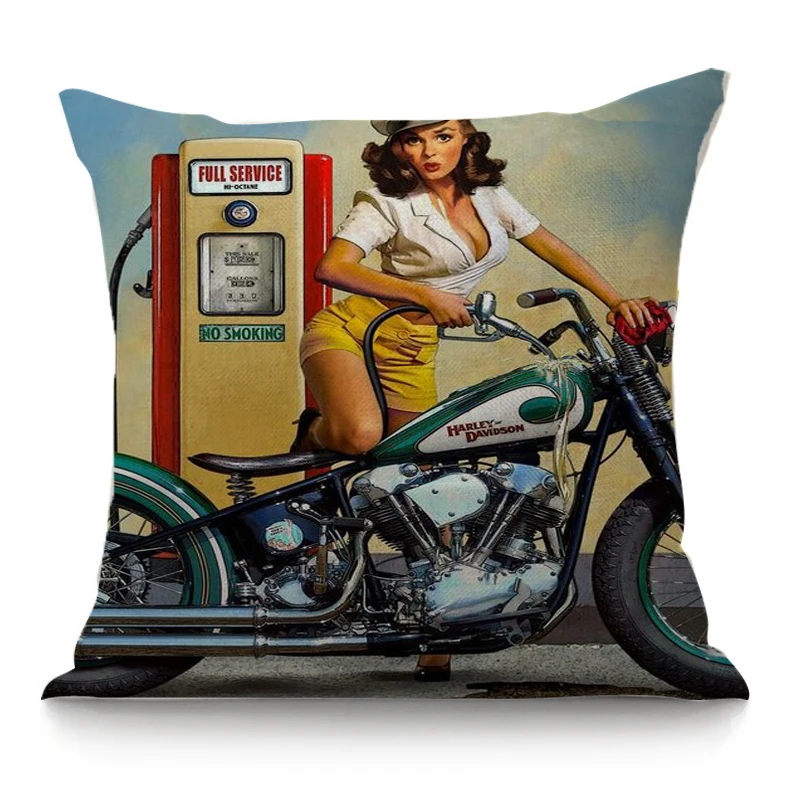 Винтажный Классический постер для мотоцикла, декоративная наволочка для дивана, сидения, автомобиля, домашний декор, ретро мотоцикл, наволочка для подушки 45x45