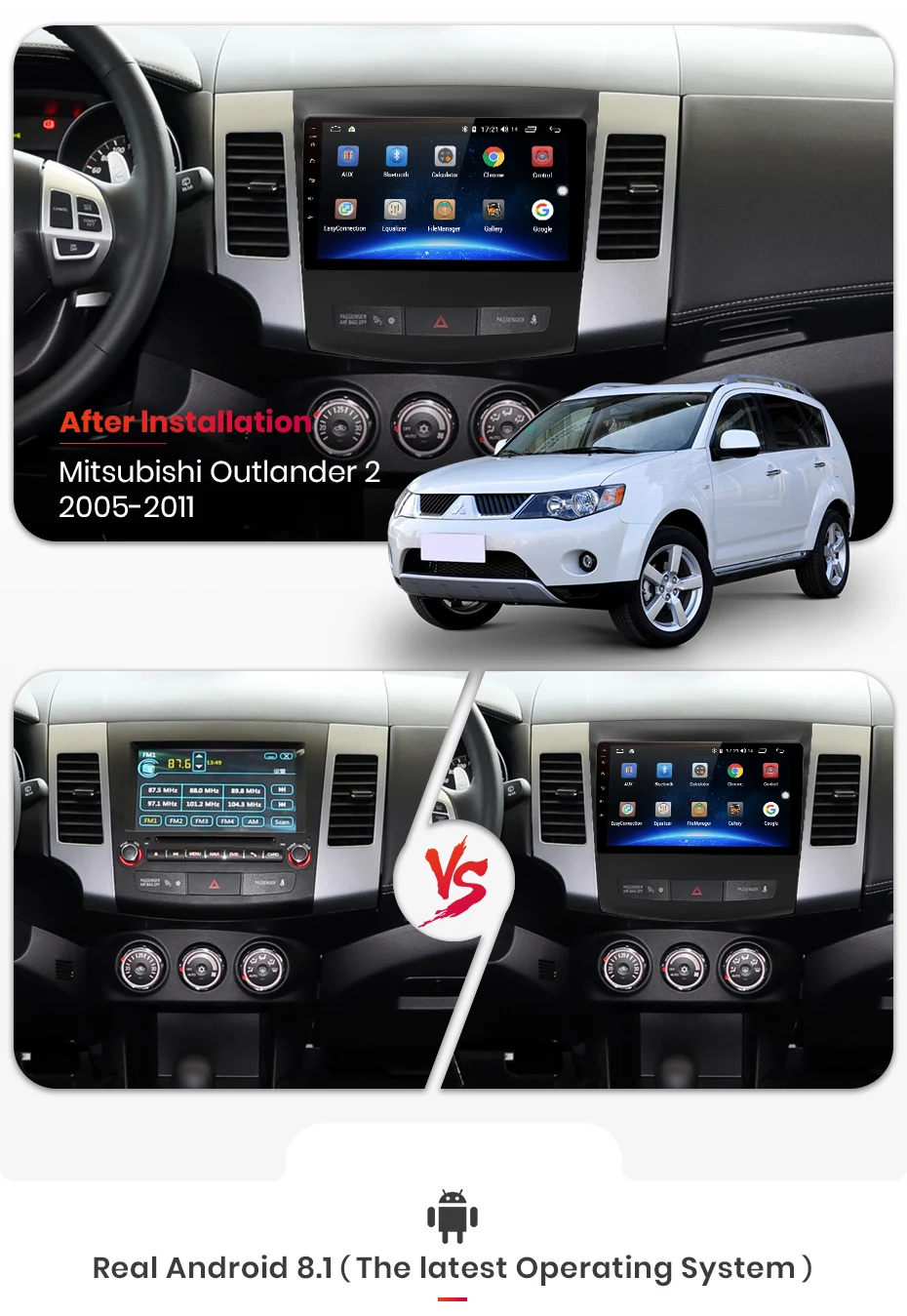 Perfect AWESAFE 2Din Headunit Android 8.1 4+64G CarPlay Radio Cassette Audio Multimedia Player For Mitsubishi Outlander xl 2 2005-2011 4