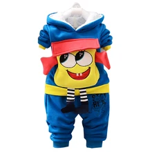 Зимняя одежда для девочек, костюм для малышей с героями мультфильмов Комплект для мальчиков и девочек, зимний теплый костюм с курткой плотное пальто+ штаны, комплект для малышей Детская куртка