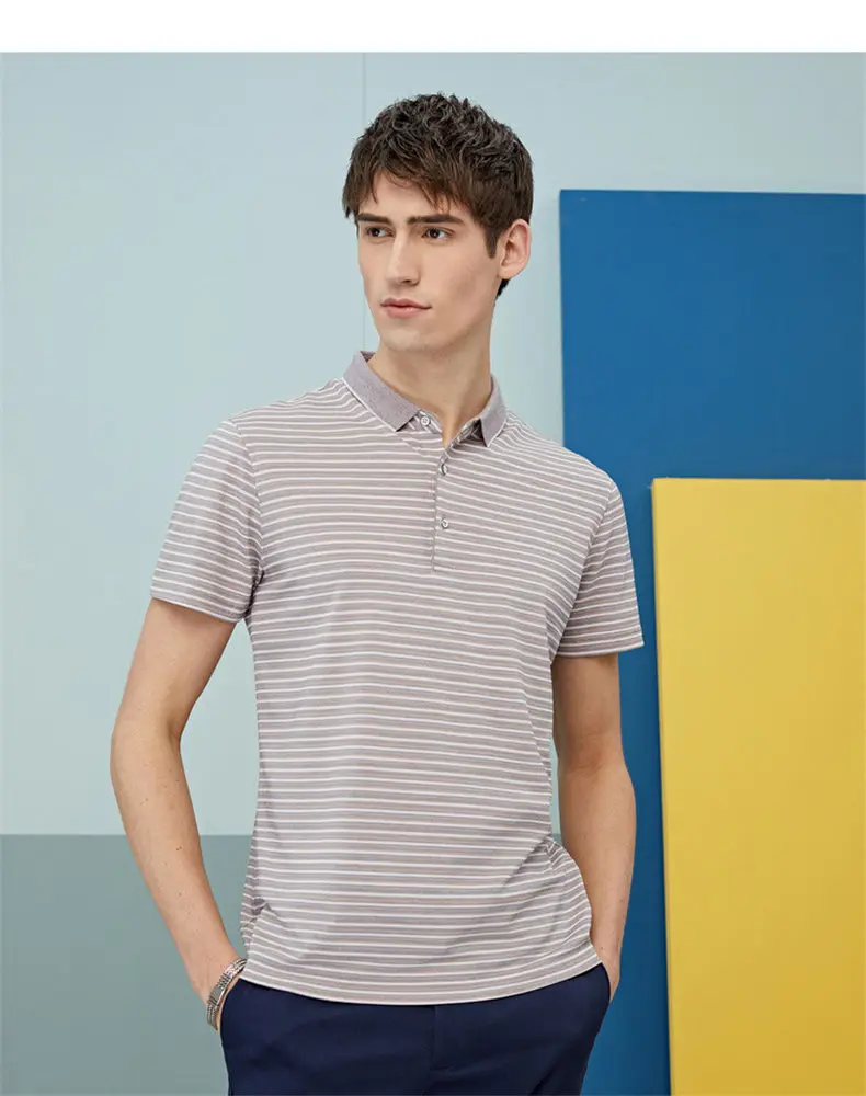 Striped Polo Male Men Polos Quality Cotton Knitted Summer Short Sleeve Sweater Pullover Trun-down Collar Fashion Polo MuLS Brand 09