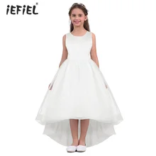 Дети девочки без рукавов Платье для девочек с цветочным узором High-low Hem принцессы подружки невесты для девочек торжественное платье бальное платье Свадебная вечеринка платье