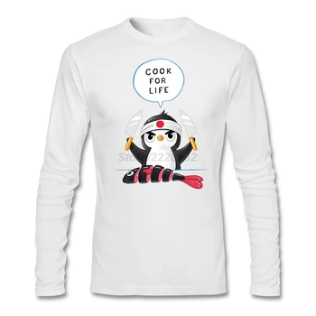 

Cook For Life Offensice T Shirts men Short Standard Size Tees Printer Penguin Chef for Men