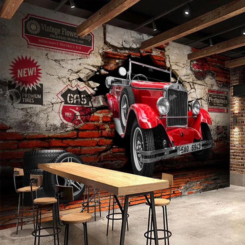 Пользовательские 3D обои ретро красный автомобиль фото настенные фрески Ресторан кафе бар KTV гостиная фон Настенный декор Papel де Parede 3 D