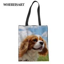 WHEREISART женская сумка-тоут для женщин, шоппинг, Шарль, спаниель, Сумка с принтом для домашних животных, холщовая, на заказ, для мужчин, для путешествий, леди, кавайные собаки