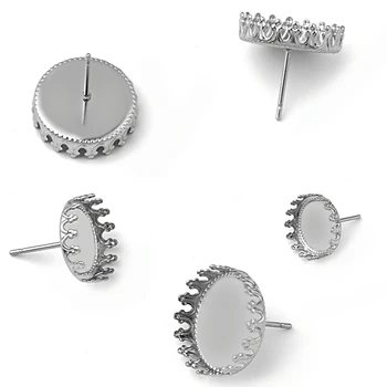 

Earrings Post Stainless Steel Findings 12mm 15mm 20mm Round Crown Bezel Stone Cabochon Base Settings stud Earrings DIY Wholesale