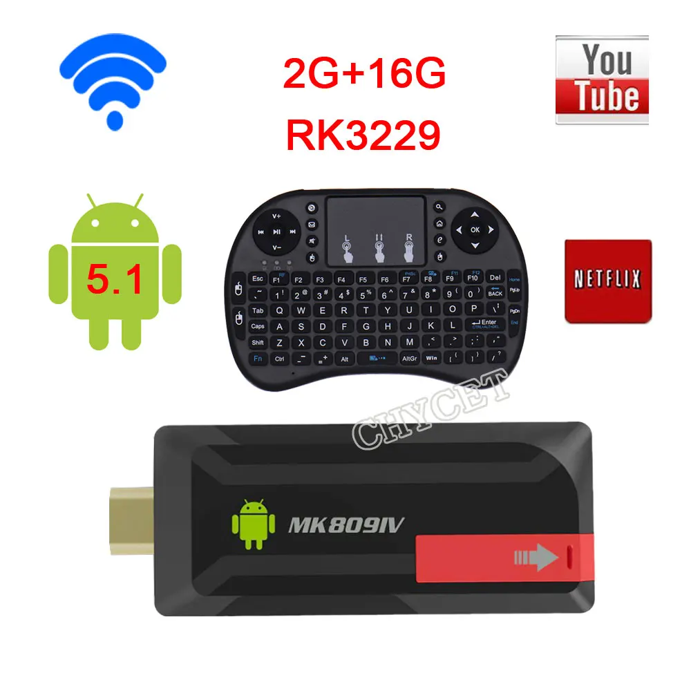 Chycet 2GB/16GB Mini PC Android TV Stick dongle  WiFi  Android 5.1 Media Player TV BOX MK809IV RK3229 Quad Core 