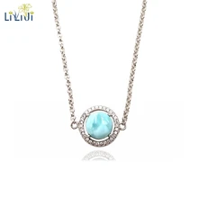 ЛИИ Ji натуральным Larimar Сияющий Циркон 925 пробы Серебряный браслет для женщин модные украшения