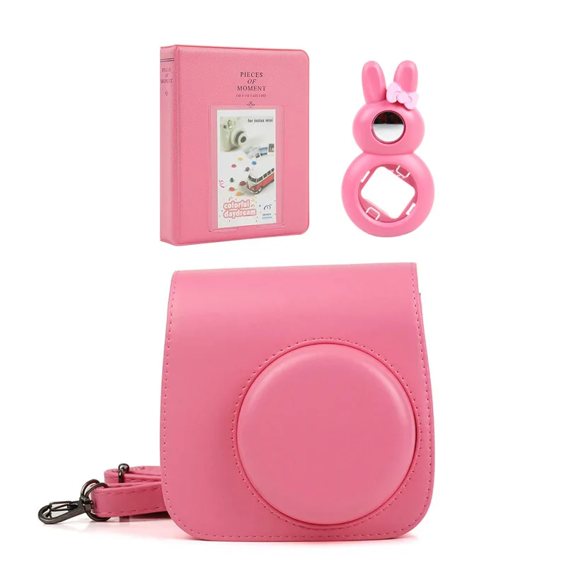 5 Colors Quality PU Leather Camera Case + Photo Album + Rabbit Selfie Lens for Fujifilm Instax Mini 9/Mini 8 Instant Film Camera