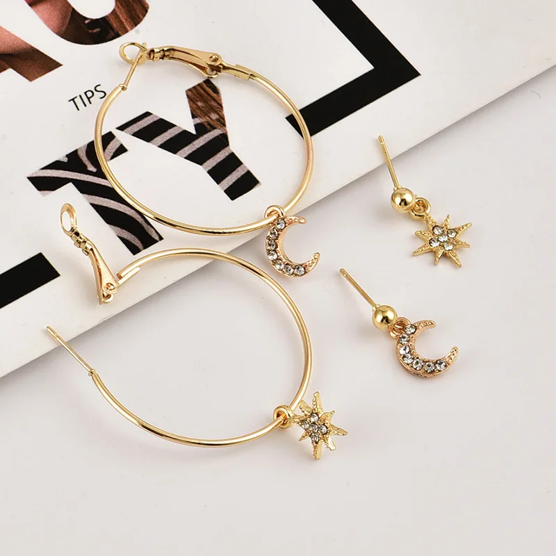 2 пары серьги-Капельки серьги-гвоздики набор модных украшений для женщин геометрический круг висячие серьги набор