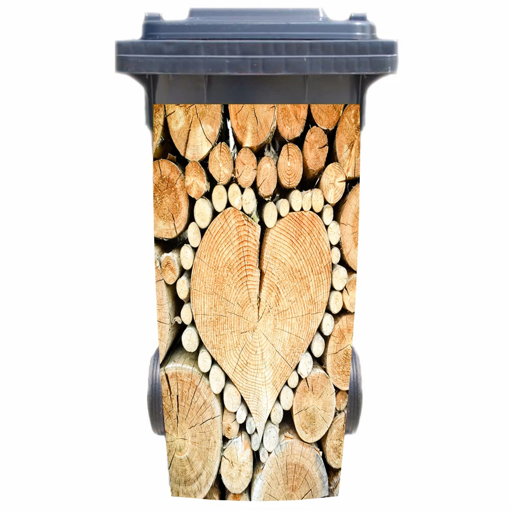 

3D Wooden Stakes Love Sign Rubbish Bin Sticker Wallpaper mural Wall Print Decal Removable Wall Mural Photo self adhesive Gift
