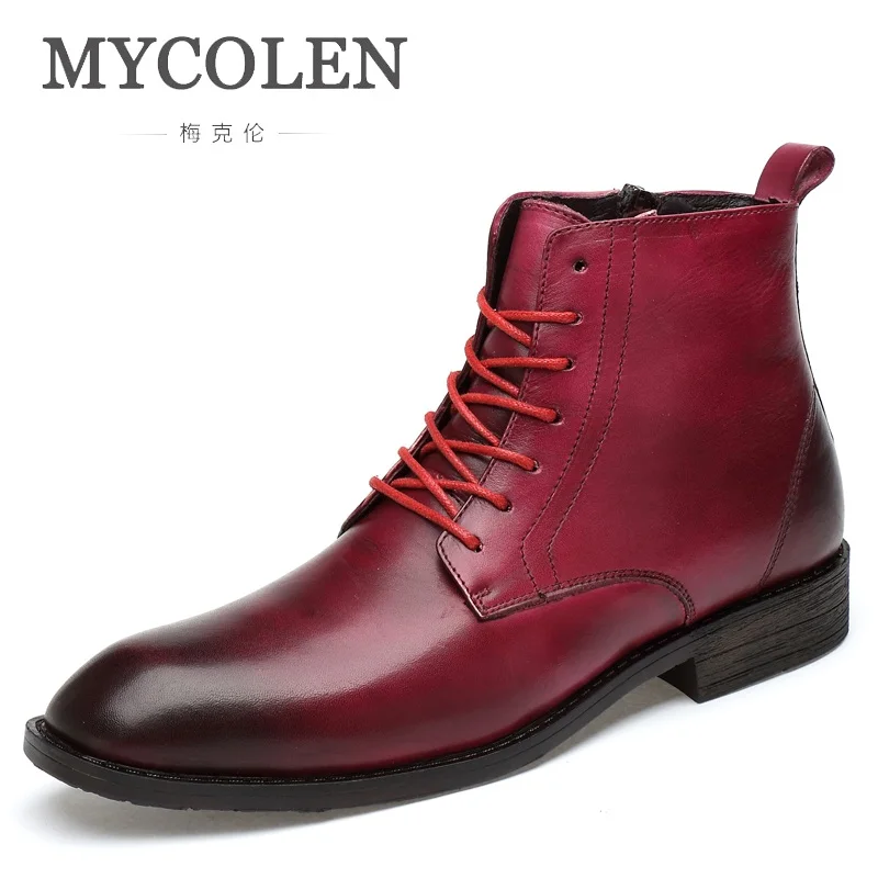 

MYCOLEN Men Shoes 2019 British Vintage Classic Genuine High Quality Boots Thick Heel Motorcycle Men Boots Botas Hombre