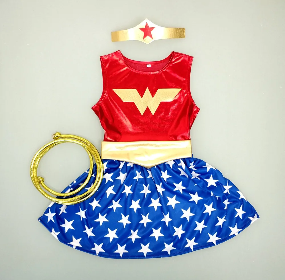 New Deluxe Wonder Woman Movie Costume for Kids Halloween Costume for (3-9Years)Girls Party Dress