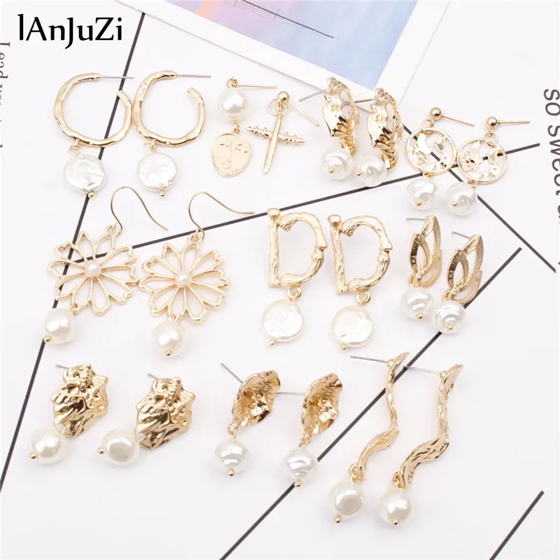 

Vintage Irregular Freshwater Pearl Dangle Earrings For Women Brincos Geometric Drop Earring DIY Wedding Party Jewelry Gift