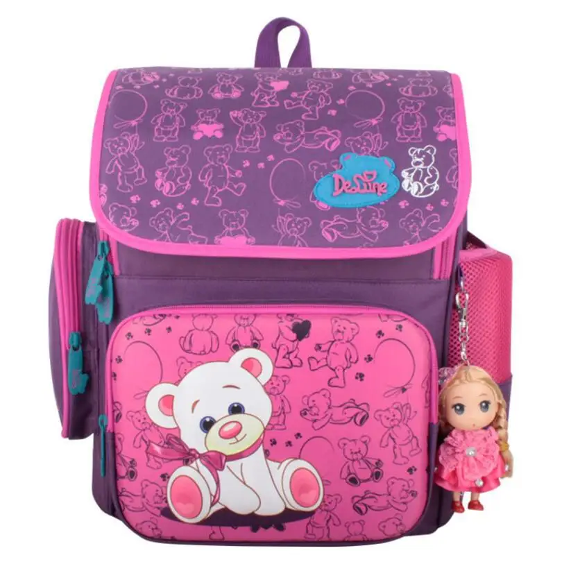 

2018 New Delune Authentic School Bag Backpacks Bears Printing Schoolbags for Girls Boys Durable Backpack for Primary Students