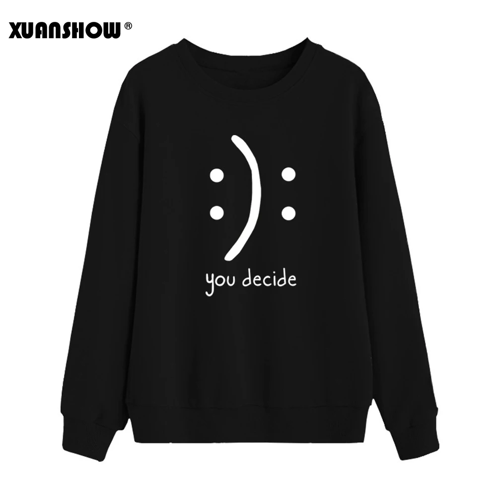  XUANSHOW New Arrival Oversized Unisex Autumn Winter Couple Fleece Sweatshirts Funny Image Printed W