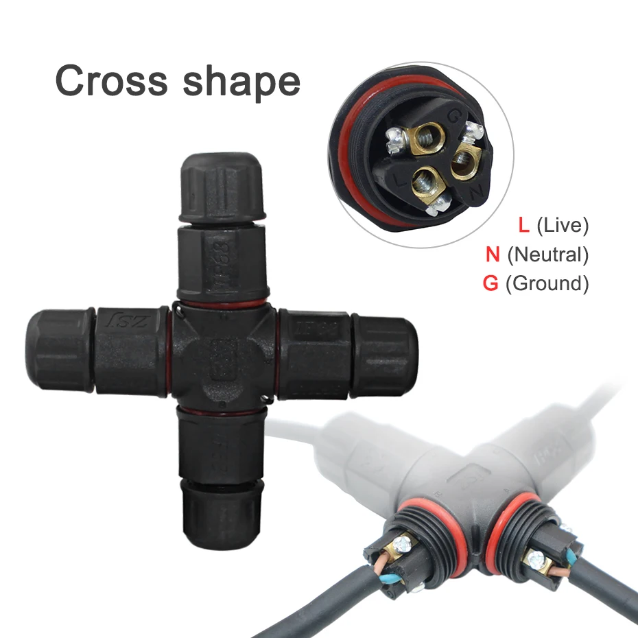IP68 Водонепроницаемый светодиодный разъем для наружного использования проводной разъем 3pin прямой/Т-образный/крестообразный кабельный разъем для сада Светодиодный светильник