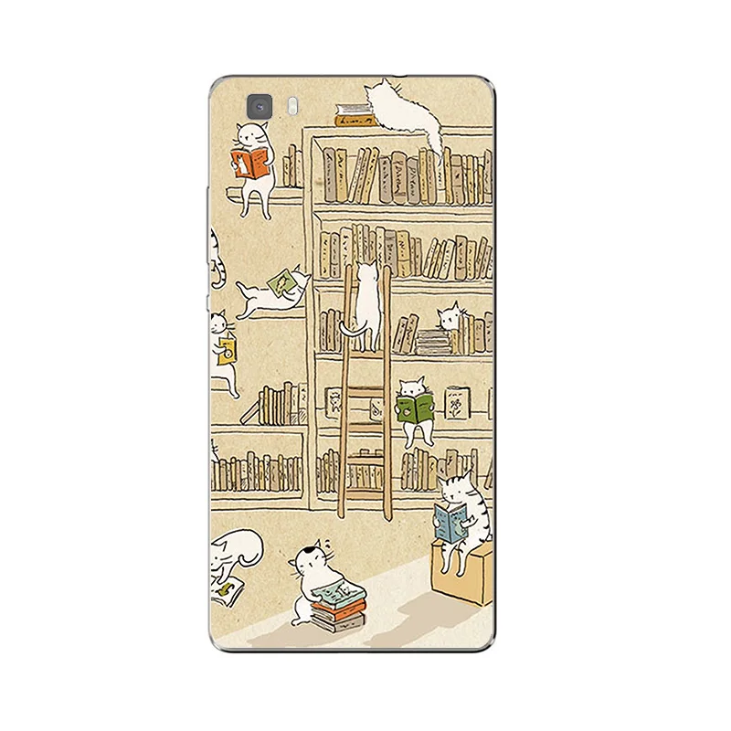 Untuk Huawei P8/P8 P9 Lite Plus G9 Shell Kehormatan 5C 7 7I Kembali Cover Mate 7 8 Ponsel Kucing Lucu Minum Desain