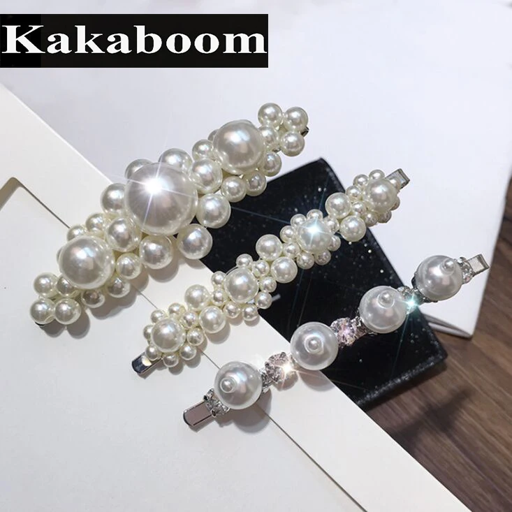 Kakaboom Полный Жемчуг Роскошные милые шпильки для волос с драгоценными камнями