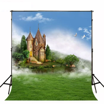 

VinylBDS Castle Holiday Photo Backdrops For Children Photo Studio Backgrounds Blue Sky Washable Photography Backdrops