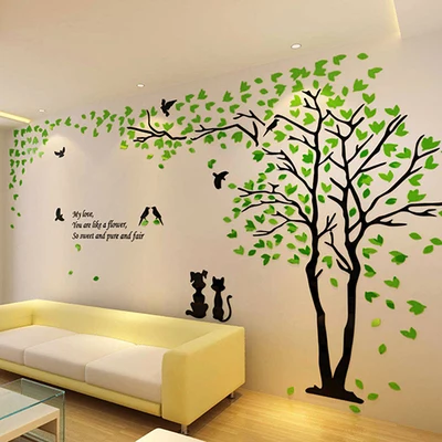 3D стикер с парой деревьев, акриловая стерео Наклейка на стену, домашний декор, для гостиной, спальни, дивана, декоративное искусство, креативный - Цвет: Light green Right