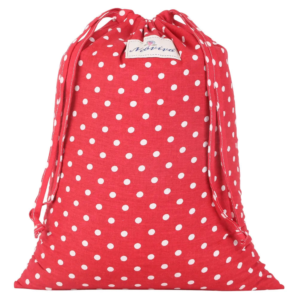 Neoviva حقيبة قطنية برباط حقيبة التخزين للأحذية و الغسيل ، حزمة من 4 في أحجام مختلفة ، البولكا النقاط مصاصة الأحمر الغسيل أكياس