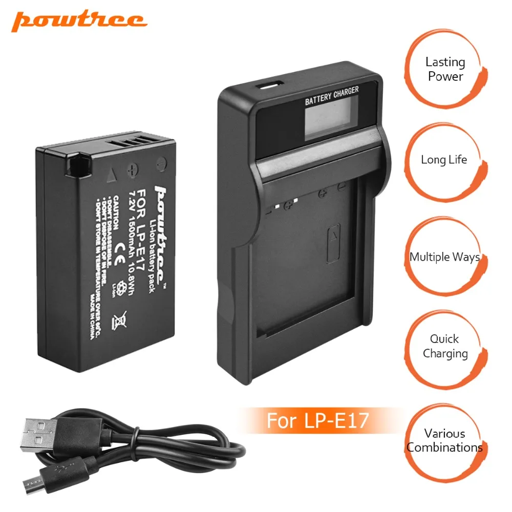 Powtree для Canon 7,2 V 1500mAh LP-E17 аккумуляторная батарея+ lcd USB двойное зарядное устройство перезаряжаемый EOS 200D M3 M6 750D 760D T6i T6s