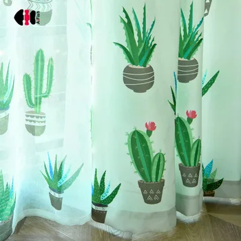 

Chinese Rustic Houseplant Cactus Aloe Printing Eco-friendly Curtains Cotton Polyester Bedroom Study Balcony 2018 Summer WP204C