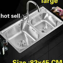 Квартиры Стандартный двойной кухонный паз раковина сделать блюда 304 нержавеющая сталь Горячая большой 82x45 см