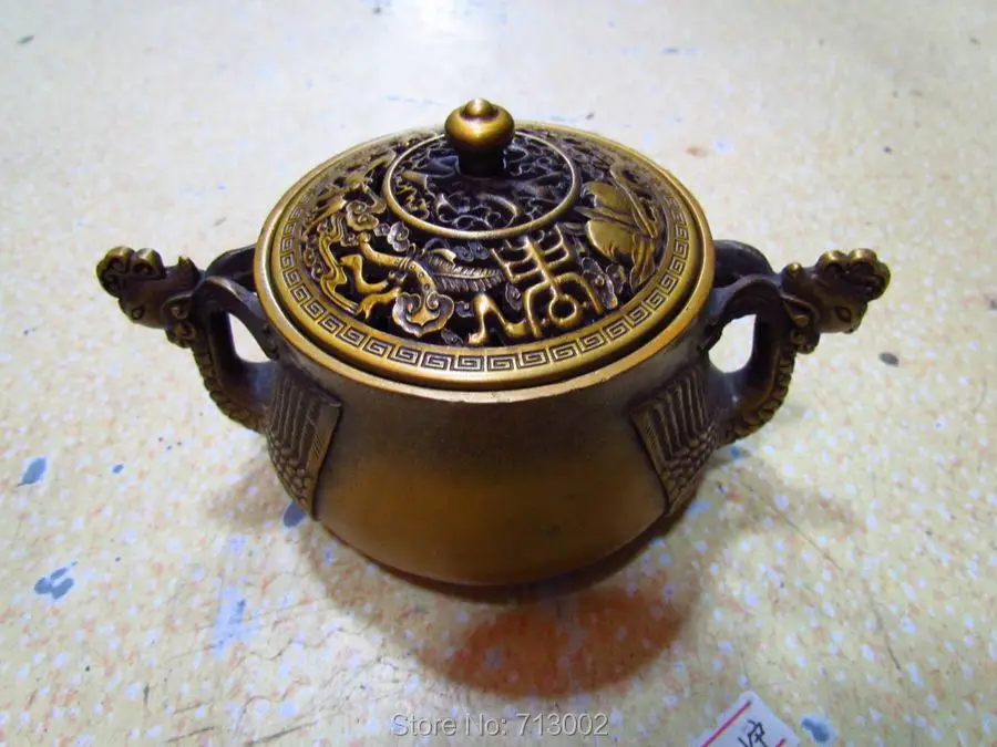 

Rare incense burner Chinese character incensory Phoenix Lucky Bronze thurible Signed