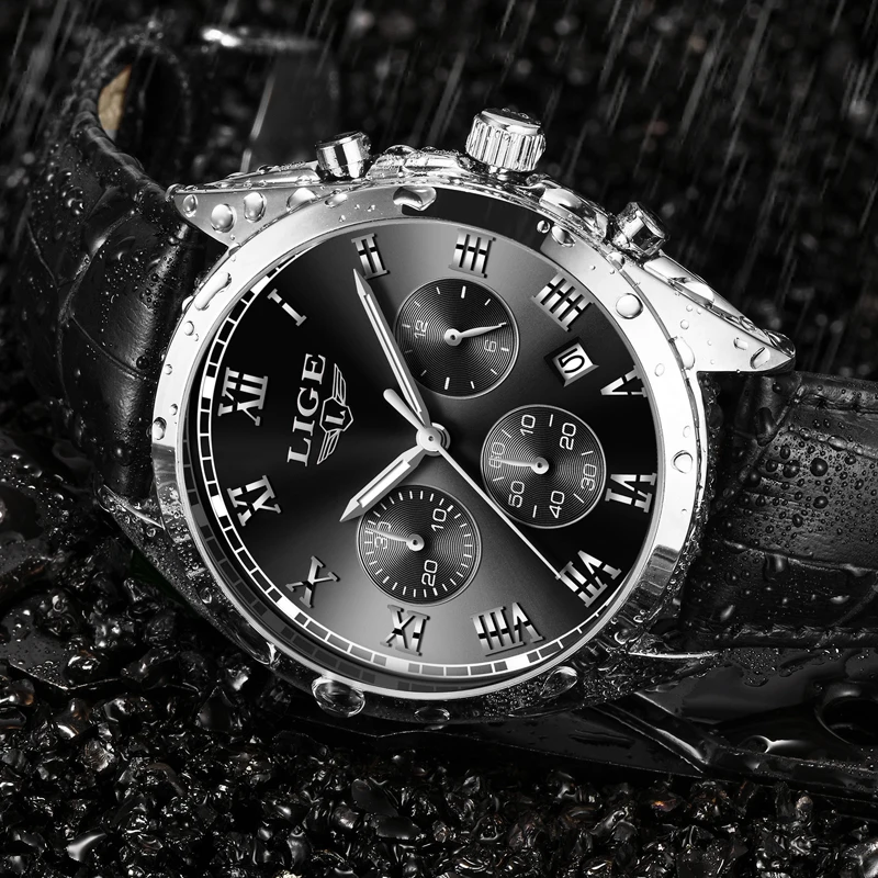 2018 Mens Watches LIGE Top Brands Luxury Men's Military Sports Watch Men's Leather Waterproof Watch Gifts Quartz Wristwatch