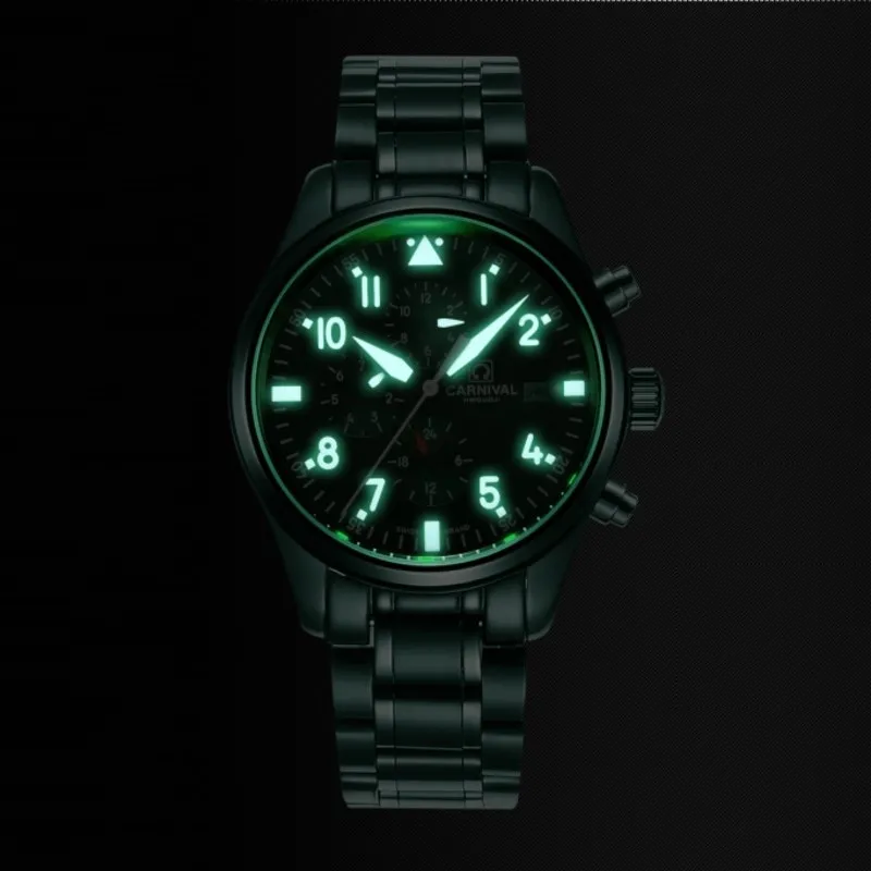 كرنفال عالية الجودة الرياضة ووتش 100 m للماء السباحة التلقائي ووتش الرجال 24 ساعة تقويم HD مضيئة ساعات آلية كرنفال عالية الجودة الرياضة ووتش 100 m للماء السباحة التلقائي ووتش الرجال 24 ساعة تقويم HD مضيئة ساعات آلية