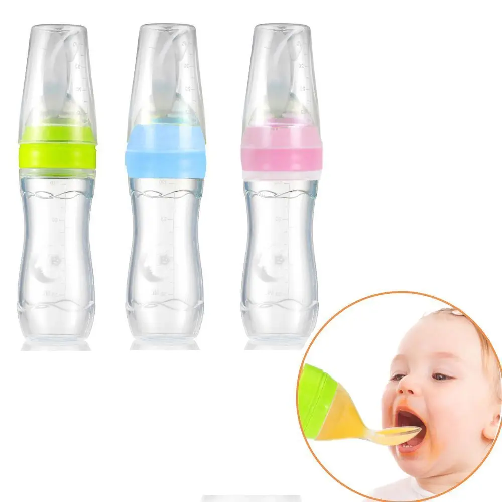 Детская Фидер для кормления, ложка для еды, безопасная силиконовая бутылочка для выдавливания, с крышкой, для маленьких девочек и мальчиков, одноцветные чашки для кормления